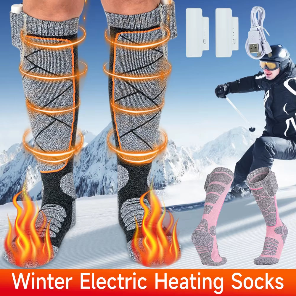 Electric Heated Socks 3Mode Adjustable Winter Warm Socks Winter Anti-Cold Thermal Skiing Long Sock Foot Warmer for Hiking Skiing