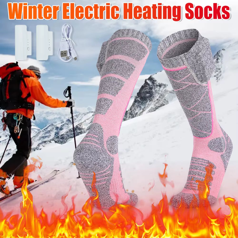 Electric Heated Socks 3Mode Adjustable Winter Warm Socks Winter Anti-Cold Thermal Skiing Long Sock Foot Warmer for Hiking Skiing